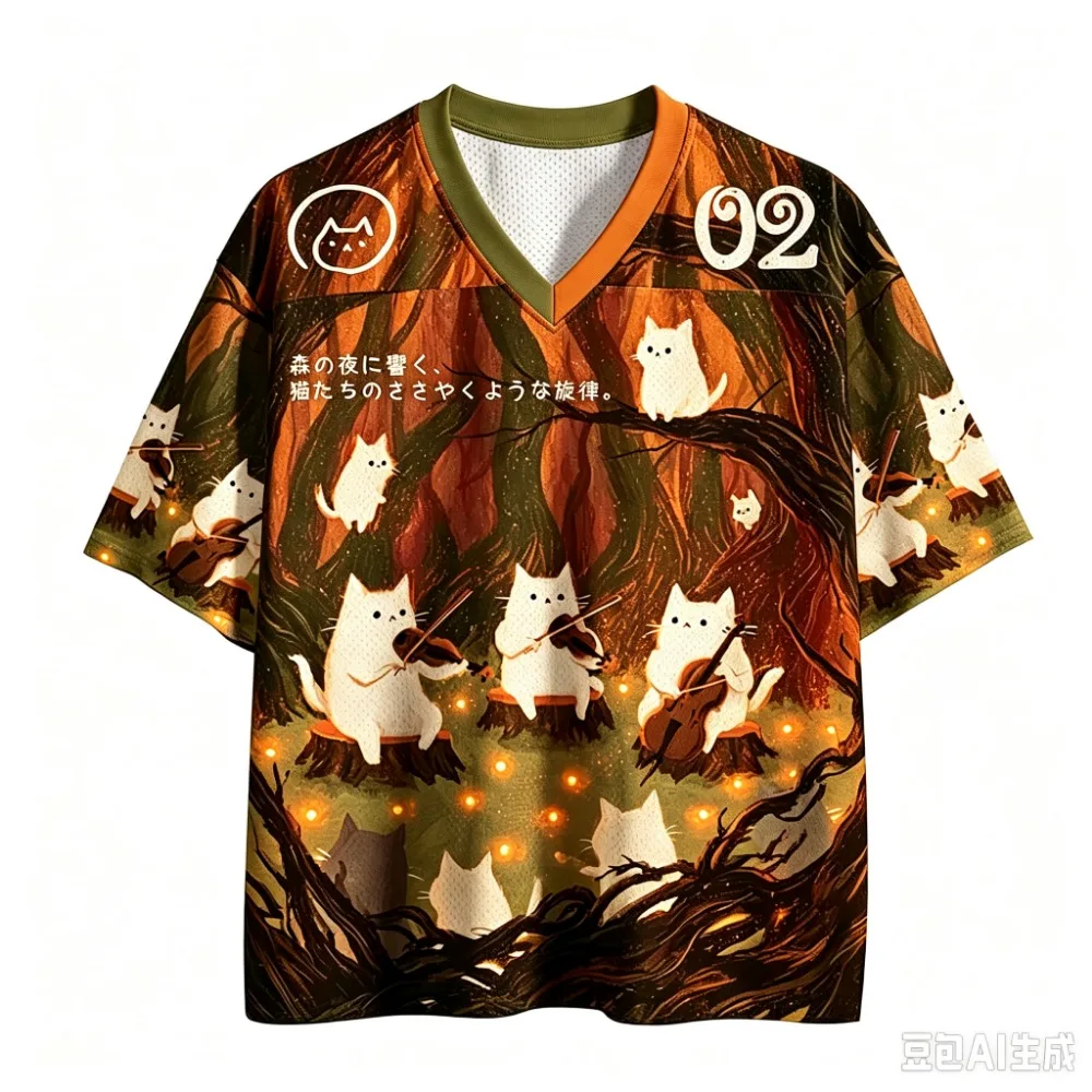 3D-Druck mit Waldkatzenmuster, schnelltrocknendes, atmungsaktives Sport-T-Shirt für Herren mit V-Ausschnitt, Übergröße, Outdoor, Street, Casual, Y2K, Eltern-Kind-Kleidung – Detail 5