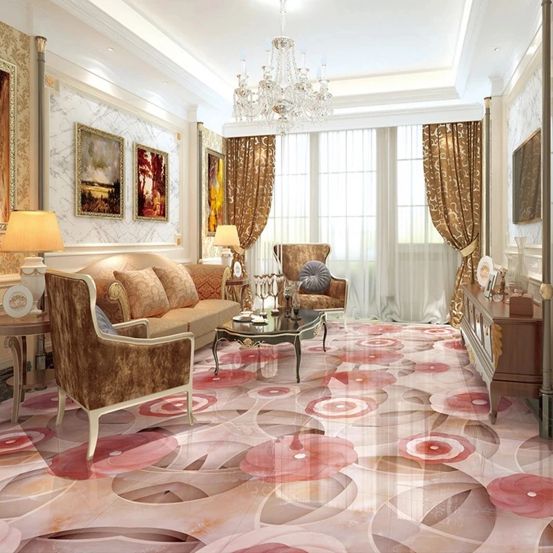 Custom Floor Mural Abstract Flower Pattern 3D Floor Self Adhesive Wallpaper Art Painting Living Room Waterproof papel DE parede