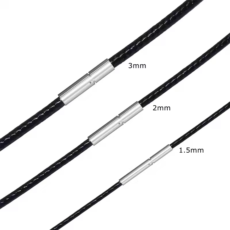 Black Genuine Leather Rope Necklace With Clasp Cord Chain Line String For DIY Pendant Jewelry Making Accessories Supplies Men - Image 2