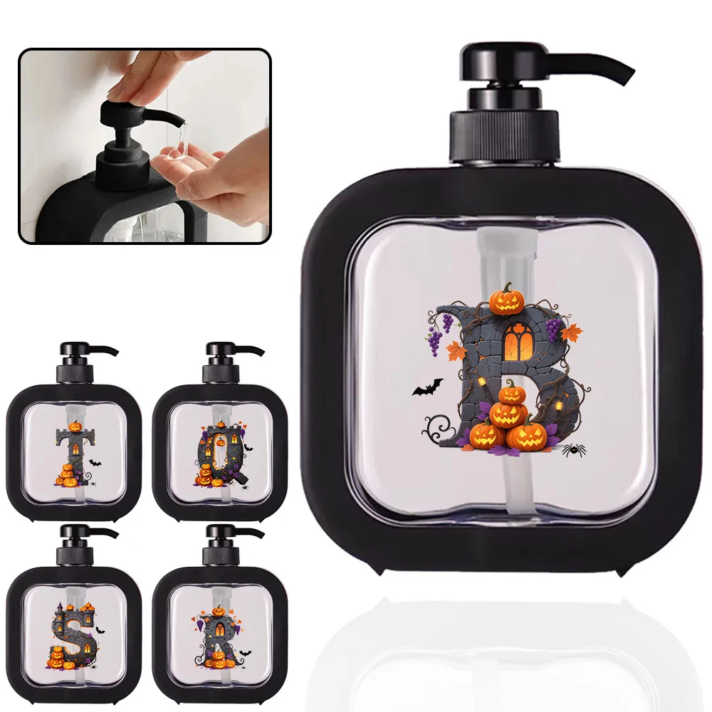 

Transparent Plastic Hand Sanitizer Dispenser 500ml Detachable Container Durable Refillable Use Bathroom Tool Halloween Pattern