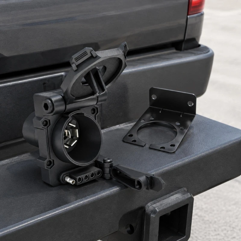 Trailer Wiring Receptacle with 7-Way Blade Socket, 5-Way and Accepts 4-Way Flat Separate Hinged Covers and Included