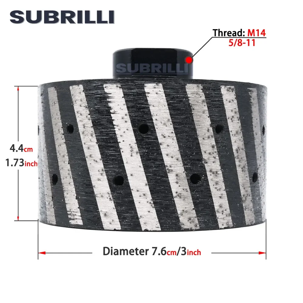 SUBRILLI 3 بوصة الماس طبل عجلة معدنية السندات الراتنج شغل صفر التسامح للجرانيت الرخام الخشنة حصى M14 5/8 "-11