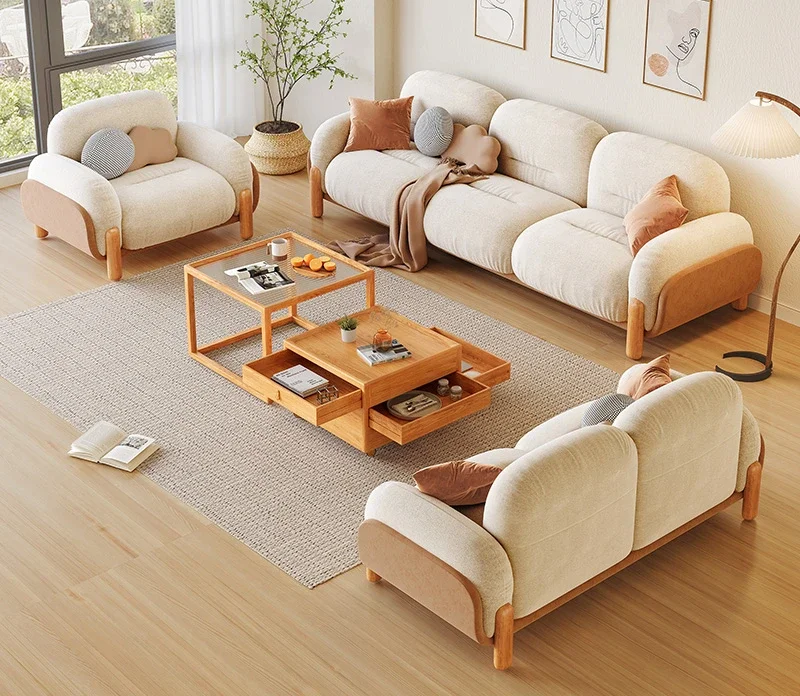 Technology cloth flannel straight row sofa high backrest leave-in living room sofa combination