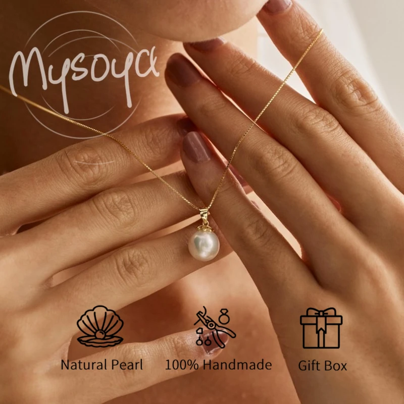 

MYSOYA White Round Freshwater Pearl Pendant Necklace 7-8mm With Gift Box, For Her/Him, Birthday/Wedding/Christmas/New Year Gift