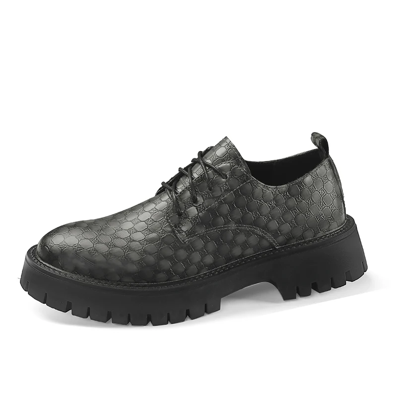 

Platform Leather Derby Shoes Men New Business Formal Leather Casual Breathable Thick Sole Height Increase Groom Wedding Shoes