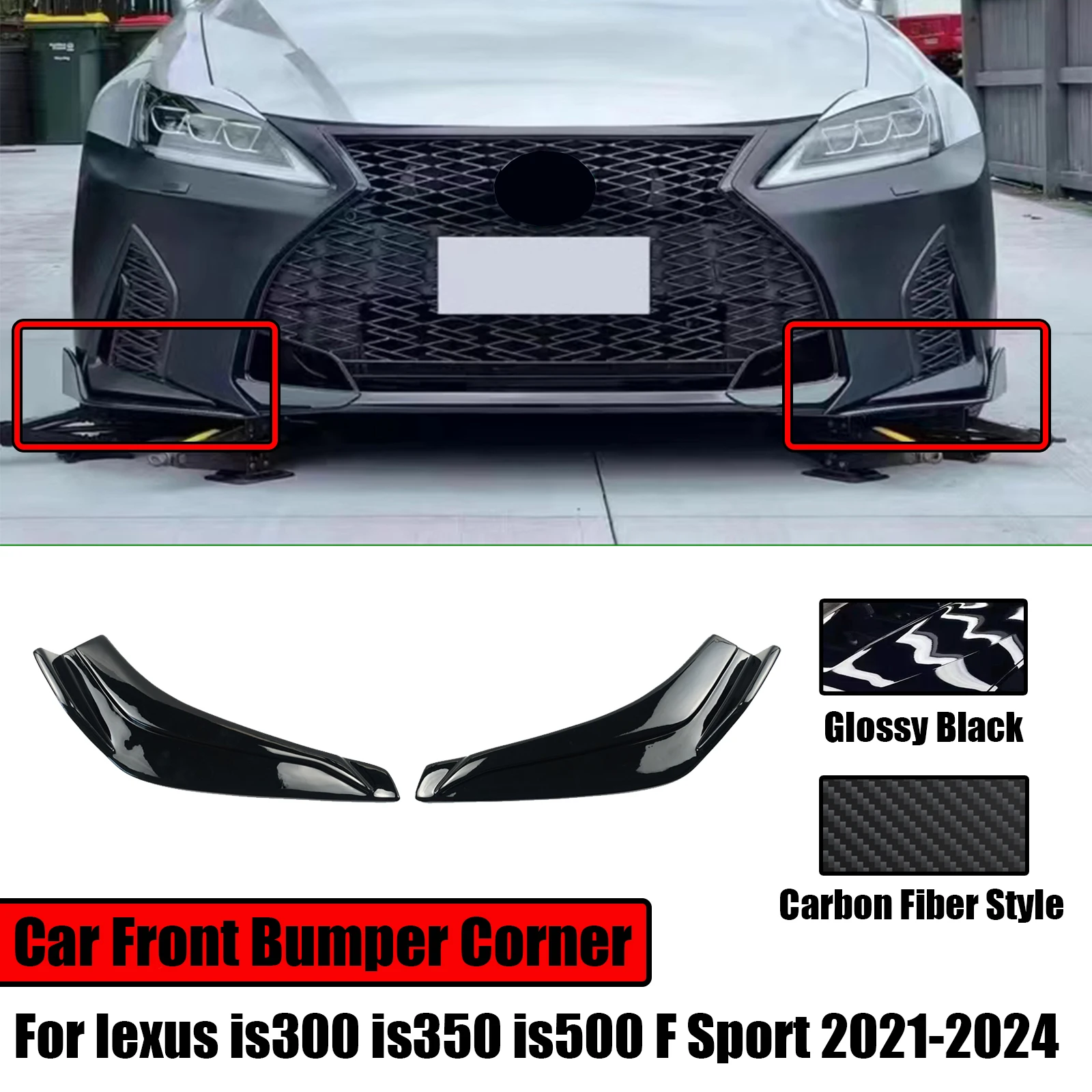 

2PCS Car Front Bumper Splitter Spoiler Side Winglet Corner For Lexus is300 is350 is500 F Sport 2021-2024 Carbon Fiber Style