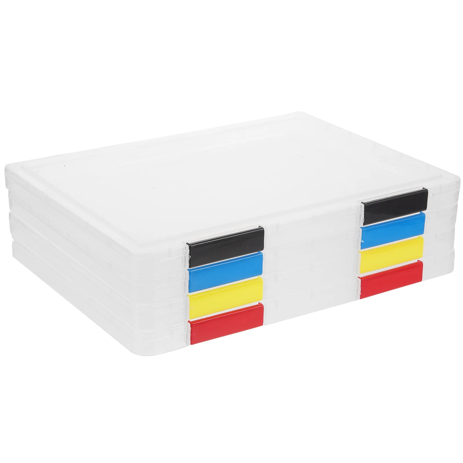 Caja de archivos transparente, organizador de documentos multifunción, contenedor de almacenamiento apilable, soporte para estantería de oficina, 4 Uds.