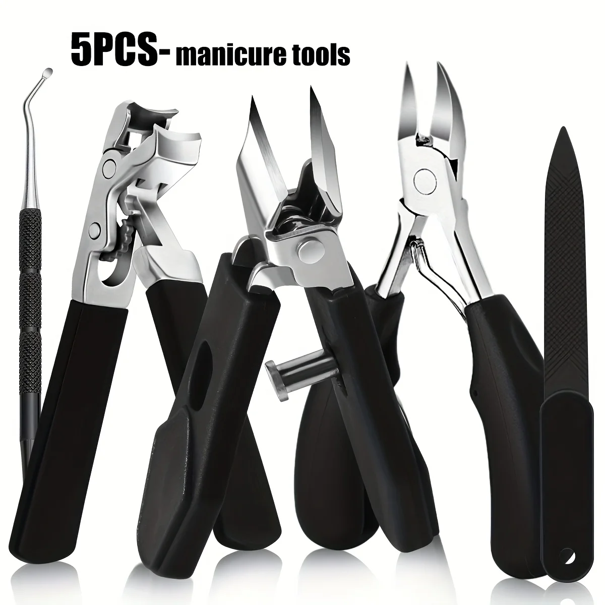 

5pcs Professional Heavy-Duty Nail Clipper Set, Stainless Steel Blades, Ideal for Ingrown Nails, Includes Slant Tip Clippers
