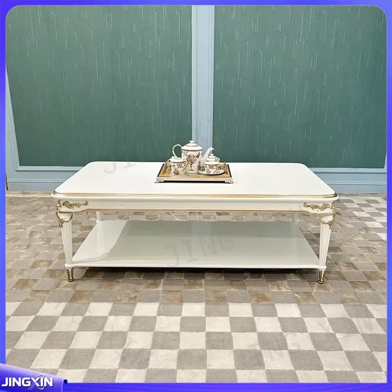 custom for French Solid Wood Coffee Table European Luxury Rectangular Carved Living Room Furniture Home Decor