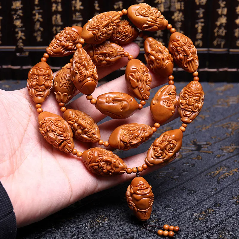 

Olive Nut Carved the Eighteen Disciples of the Buddha Handmade 18 Arhat Men's Wholesale Bracelet