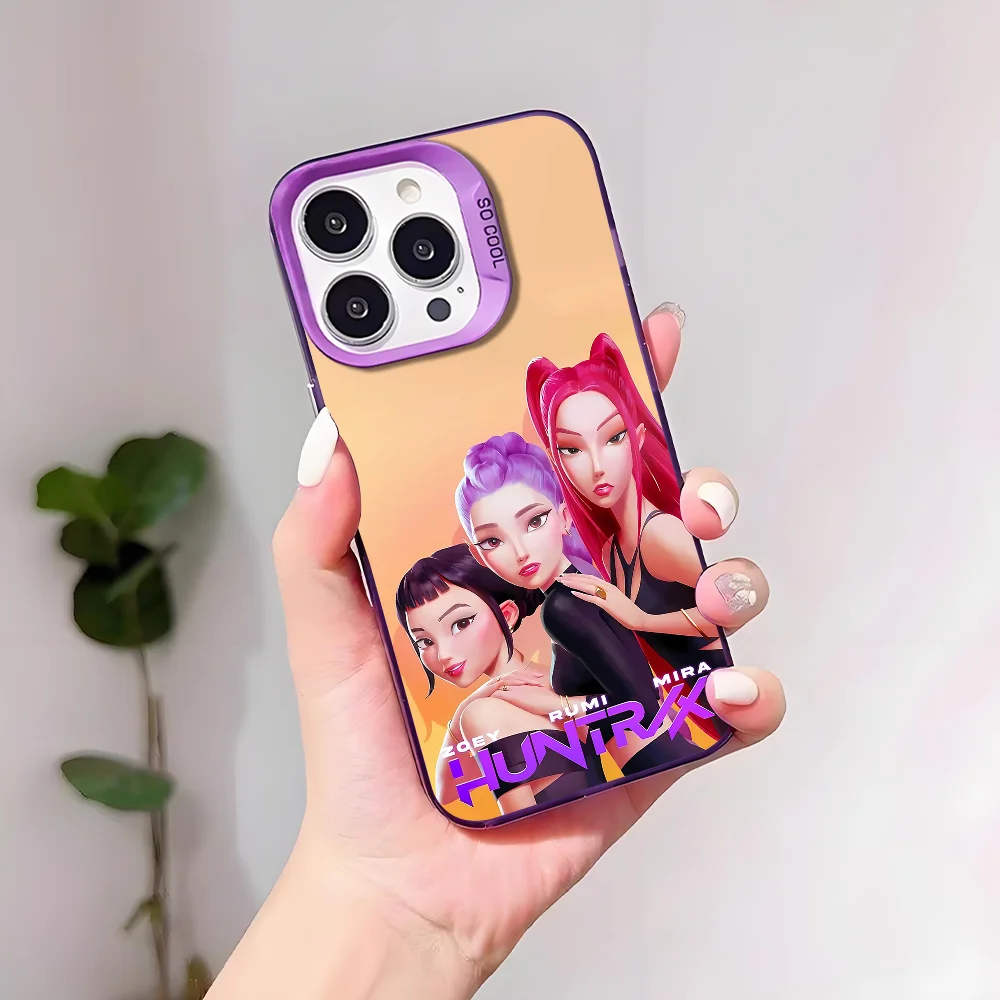 Filme kpop d-demon caçadores caso de telefone para iphone 17 16 15 14 13 12 11 pro max plus mini imd cor prata escudo