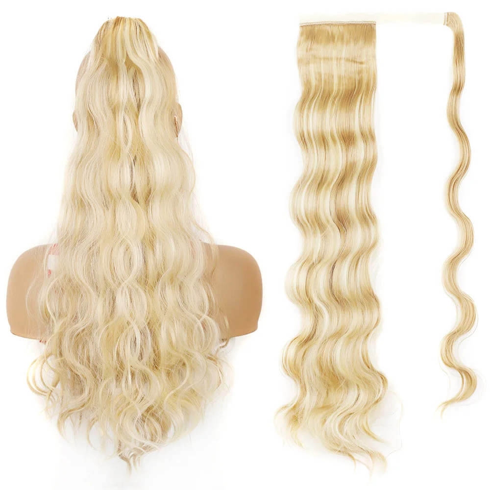 

Jeedou Synthetic Body Wavy Hair Ponytail Extension Wrap Around Ponytails Black Blonde Color Long Messy Bohemian Style Hairpiece