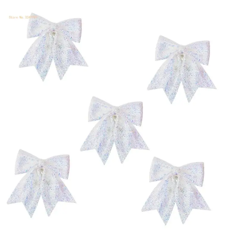 5Pcs Shimmering Reflective Bows Tree Toppers for Christmas Tree and Home Decors Dropship