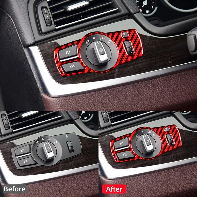 For BMW 5 Series F10 F18 2011-2017 Accessories Carbon Fiber Interior Car Headlight Switch Decoration Frame Trim Cover Stickers