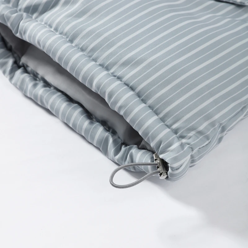 2026 Winter Gestreiftes Baumwoll-Mantel-Hosen-Set für Damen mit Kapuze, Stehkragen, Reißverschluss-Steppmantel und Hose mit Elastikbund – Damen-Outfit – Detail 11