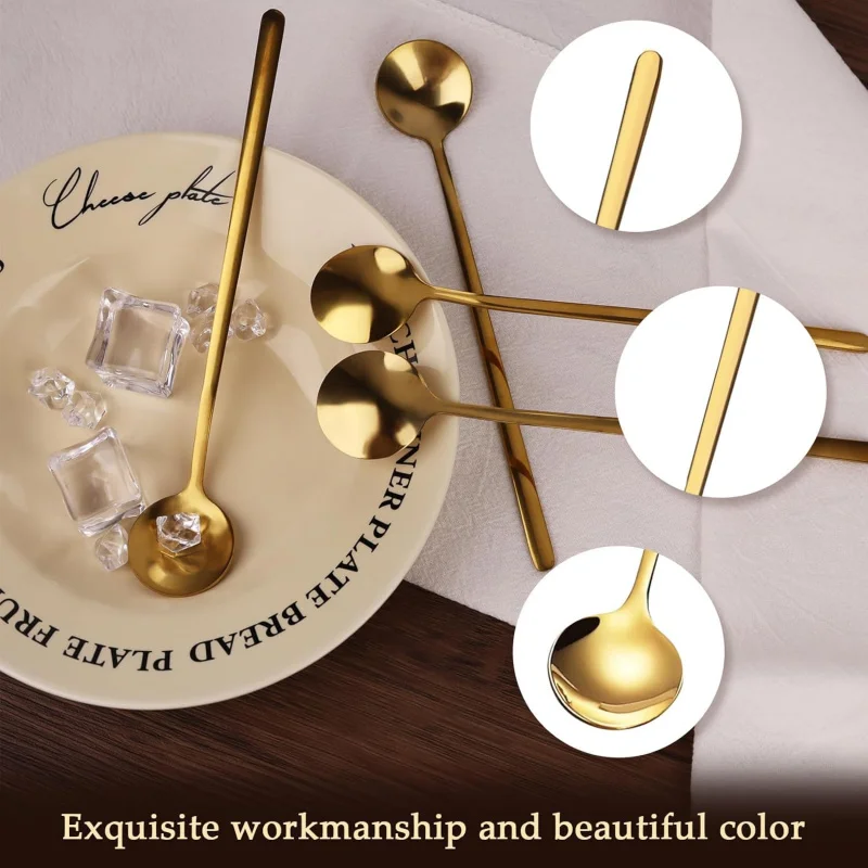 

304 stainless steel long handled creative coffee mixing spoon, restaurant dessert round spoon, household golden spoon