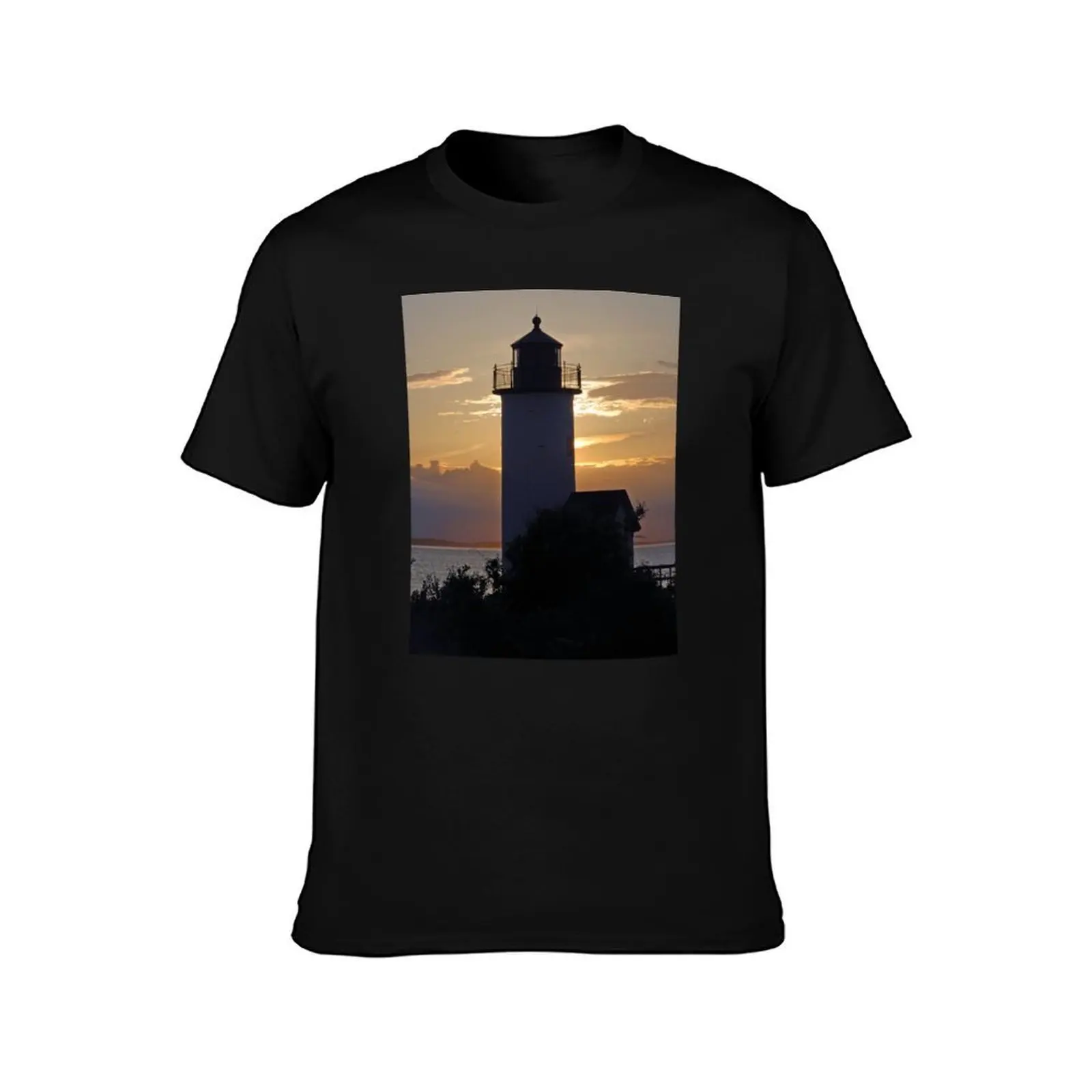 Sunset at Annisquam Lighthouse T-Shirt, Summer Casual Cotton Tee, Oversized Streetwear Tops, Vintage Graphic Print, 100% Cotton