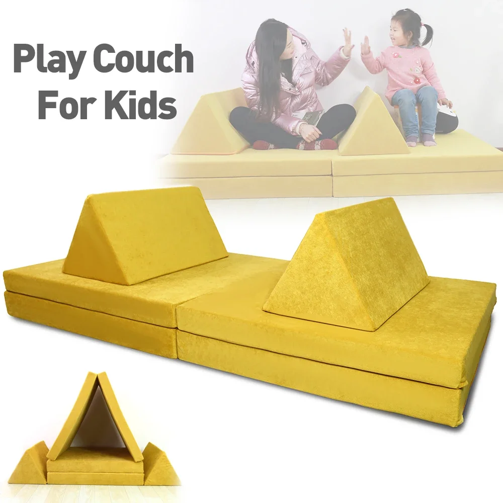 Multi-function Kids Play Couch With 2 Triangle Pillows Nugget Couch Living Room Furniture Children Play Sofa