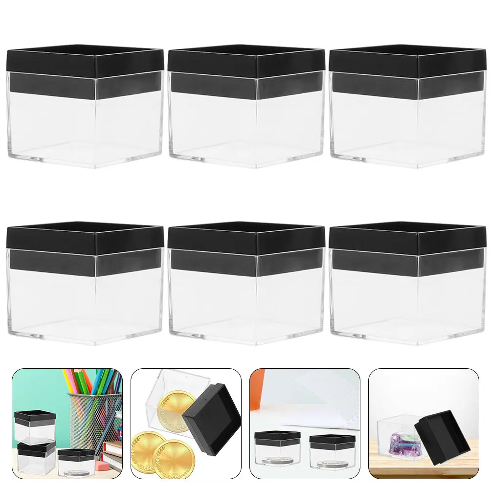 

6Pcs Square Specimen Box Transparent Mineral Display Case Clear Plastic Storage Container for Rocks Crystals Desktop