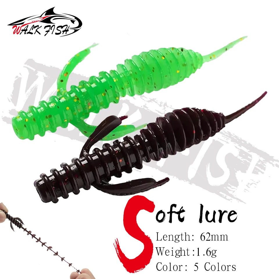 WALK FISH 12 Stück 6,2cm 1,5g Weiche Köder Plastik-Larven Schwimmende Köder Silikon-Wurm Künstlicher Falscher Köder für Süßwasser- und Meeresfischerei
