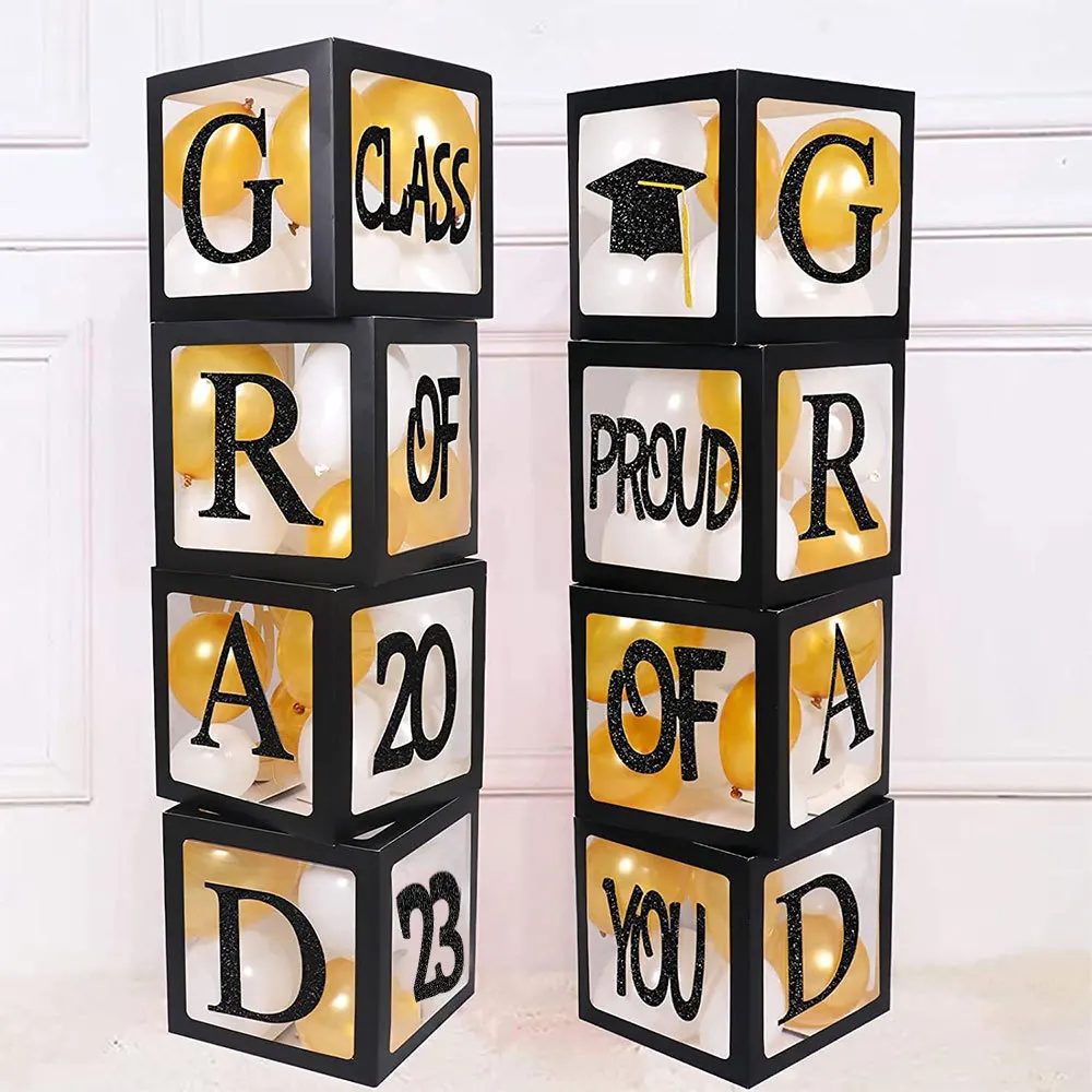 Graduation Party 2024 Decorations 4Pcs Black Balloon Box GRAD Proud of You Class Of 2024 High School College Graduation Party