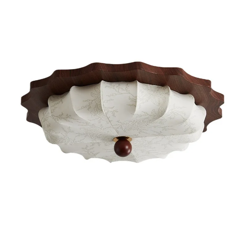 

French antique bedroom, ceiling lamp retro walnut, fabric master bedroom lamp Nanyang style, high-end room lamps
