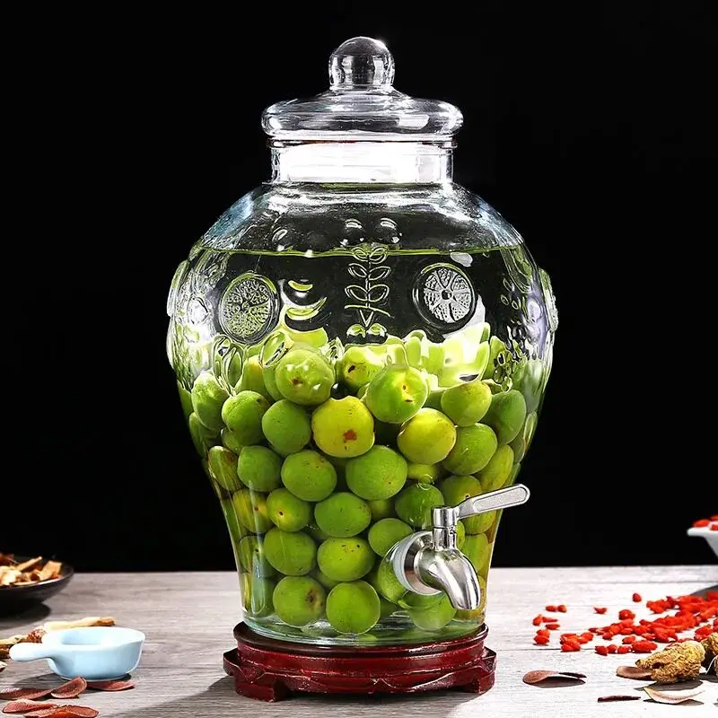 Glass Wine Fermentation Jar . . Lead-Free Household Sealed Brewed Pot with Faucet