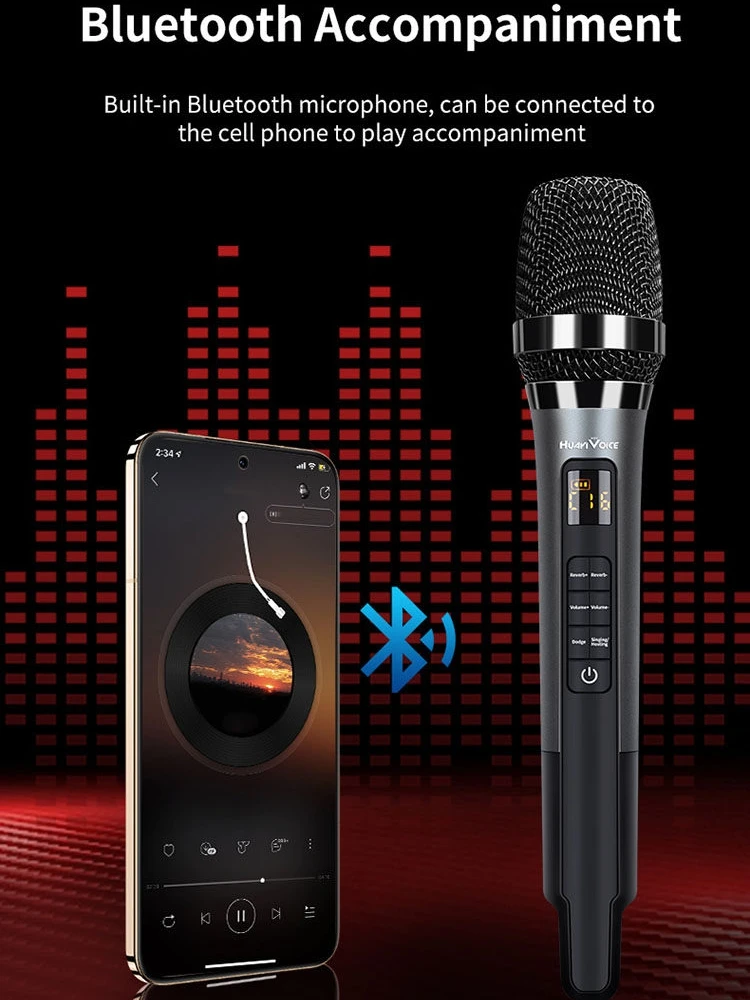 H20 Wireless Microphone with Built-in Sound Card for Karaoke, Live Streaming, and Recording Indoor/Outdoor Microphone