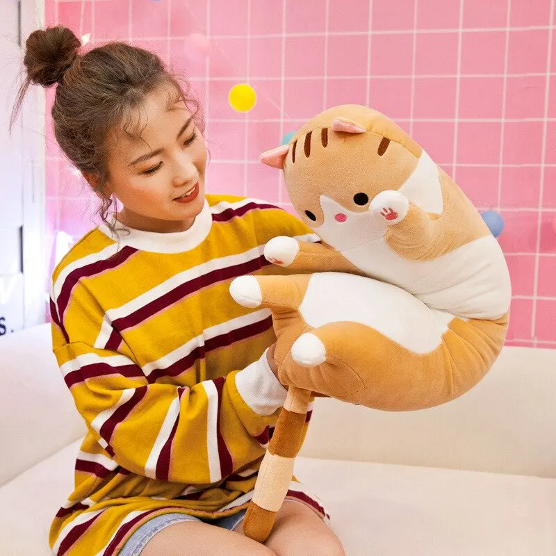 Cute Long Cat Plush Toys 70cm Stuffed Soft Pause Office Nap Doll Bed Sleepping Pillow Home Decor Birthday Gifts