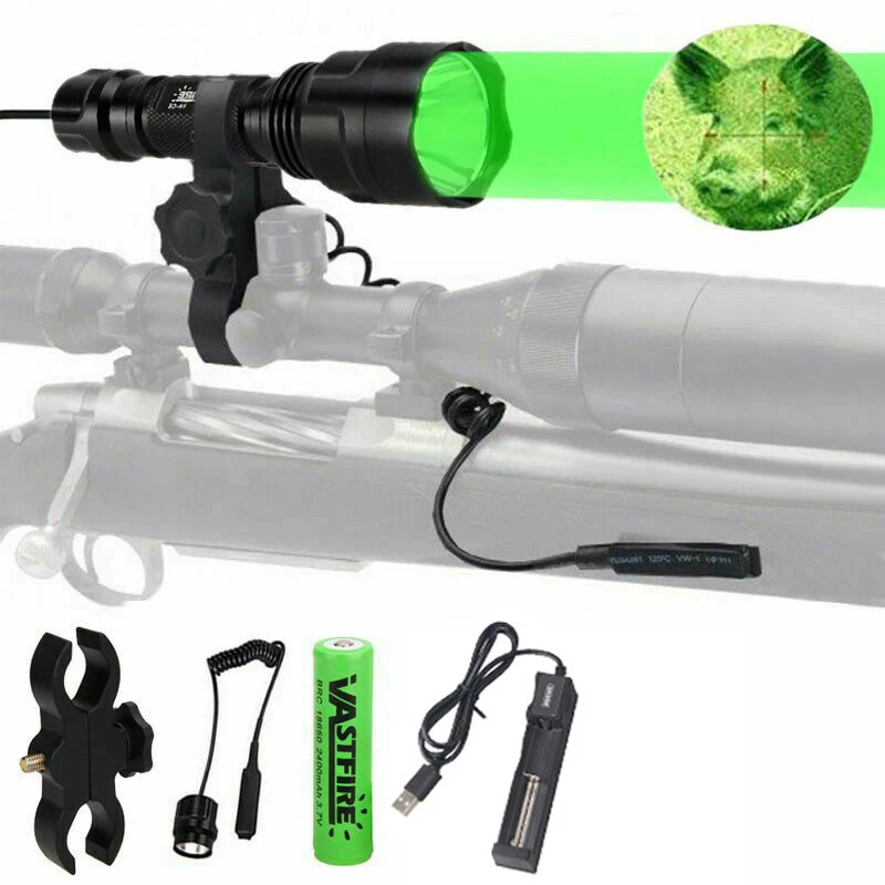 

5000Lumen Led Flashlight White/Green/Red Tactical Hunting Rifle Lantern Outdoor Portable Torch+18650+Charger+Switch+Rfile Mount