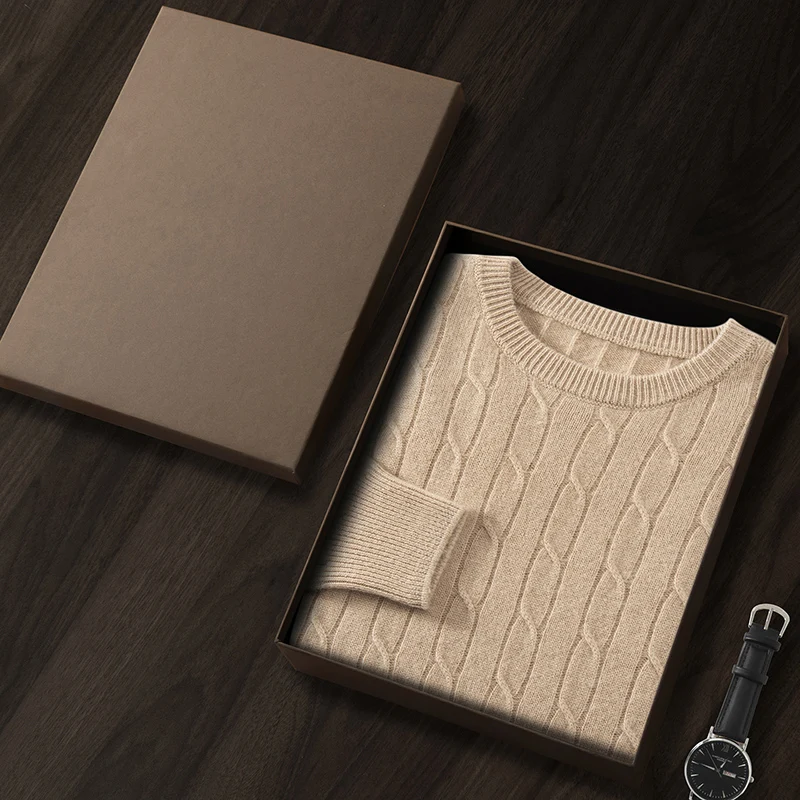 

100% cashmere men's pullover business casual high-quality knitted sweater round neck thickened Tops loose Pull Jumper streetwear