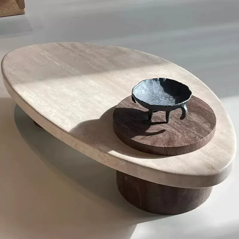Wabi Sansan Irregular Natural Roman Cave Stone Coffee Table Small Apartment Creative Household Solid Wood Tea Table