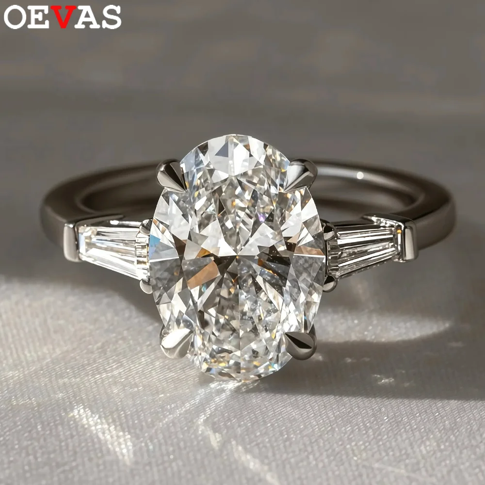 

OEVAS 4.5CT 8*12mm Oval Cut Moissanite Ring S925 Silver D Color 3-Stone Lab Diamond Wedding Band For Women Fine Jewelry