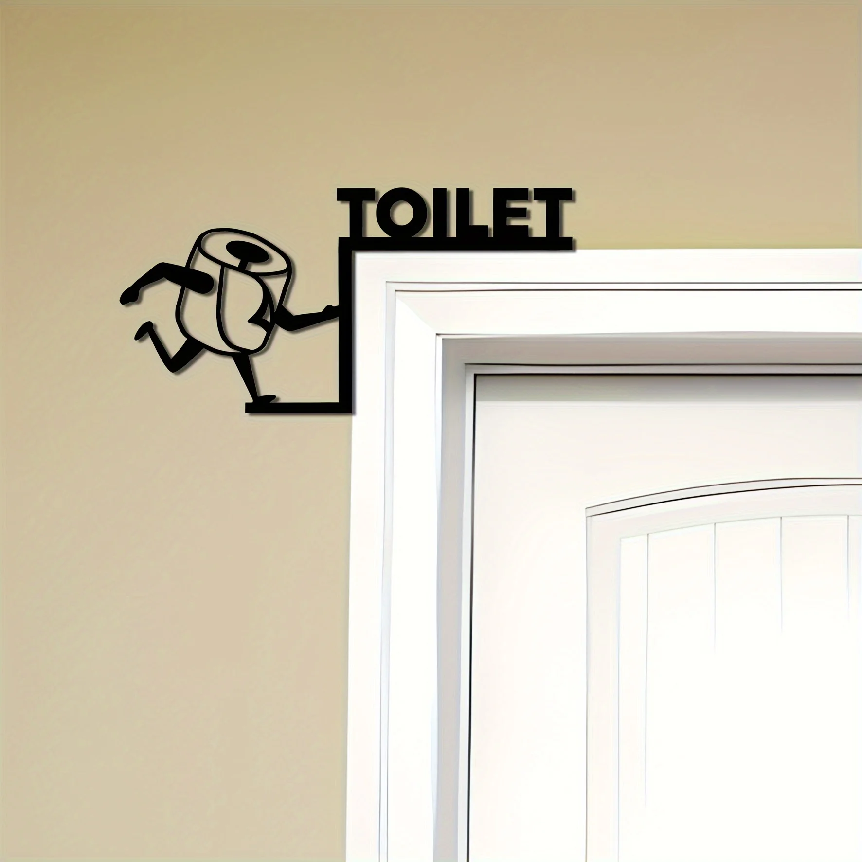 [Toilet Humor Door Hanging Decor] 1pc Toilet Corner Metal Wall Art, Simple, Elegant and Interesting Toilet Paper Door Decoration view 6