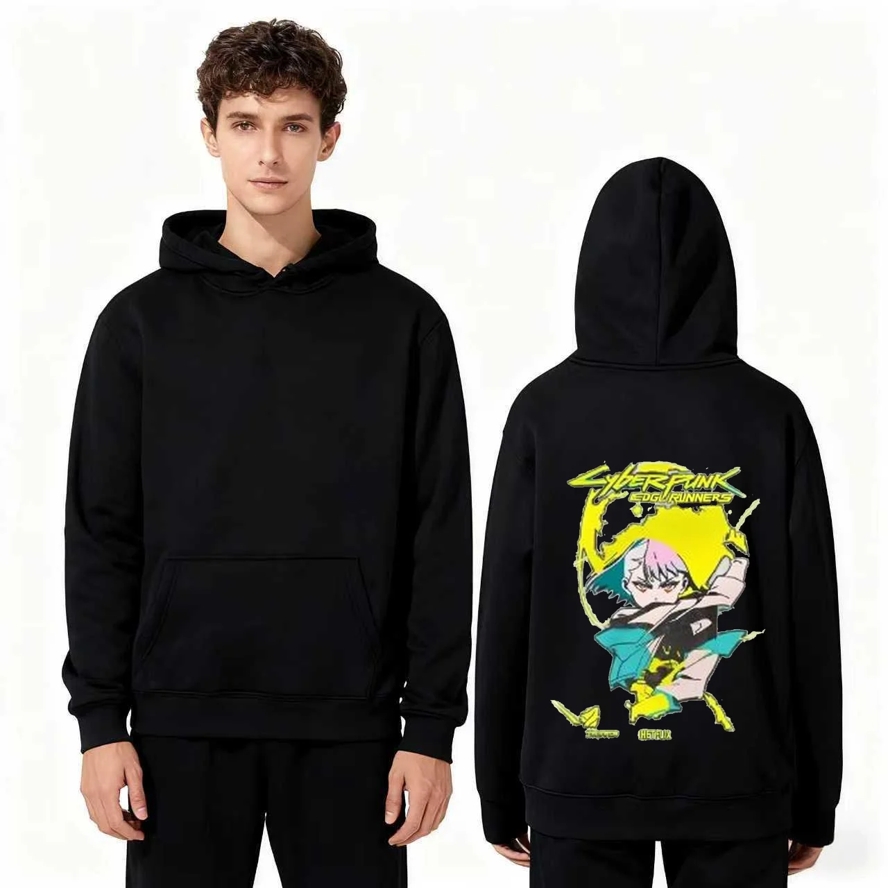 

330 г тяжелая толстовка с принтом аниме в стиле киберпанк Edgerunners, удобная повседневная толстовка унисекс, уличная одежда для мужчин и женщин