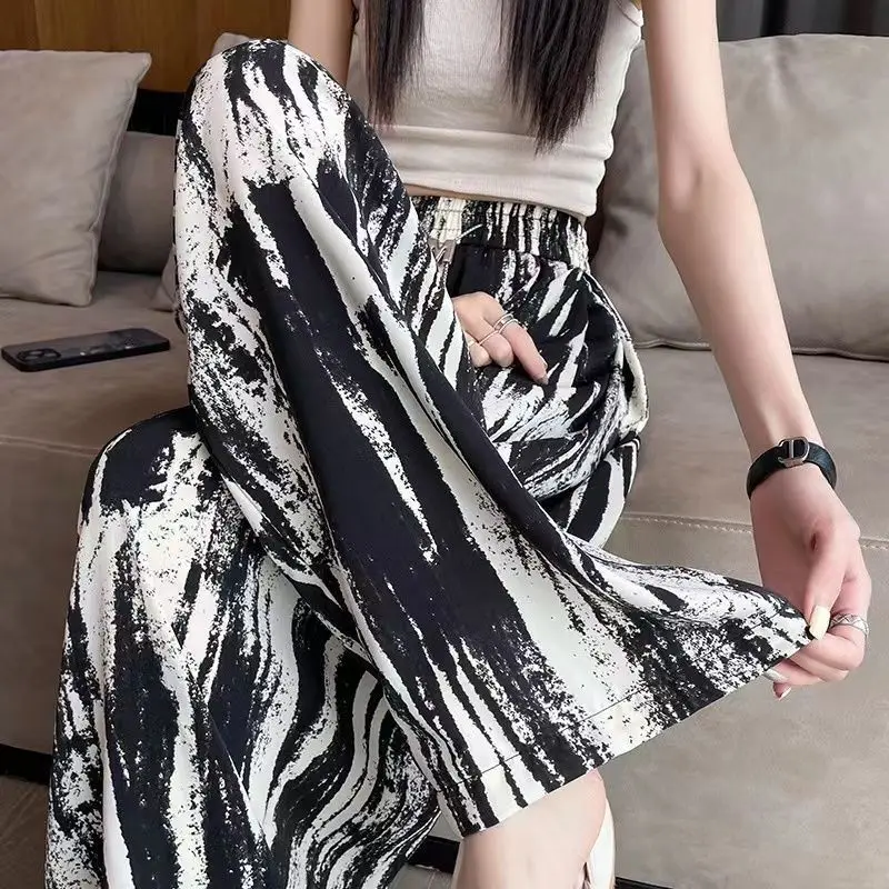 Ice Shreds Tie Dye Wide Leg Pants Lady Summer Thin Style High Waisted Sagging Sensation Straight Cylinder Loose Casual Mop Pants