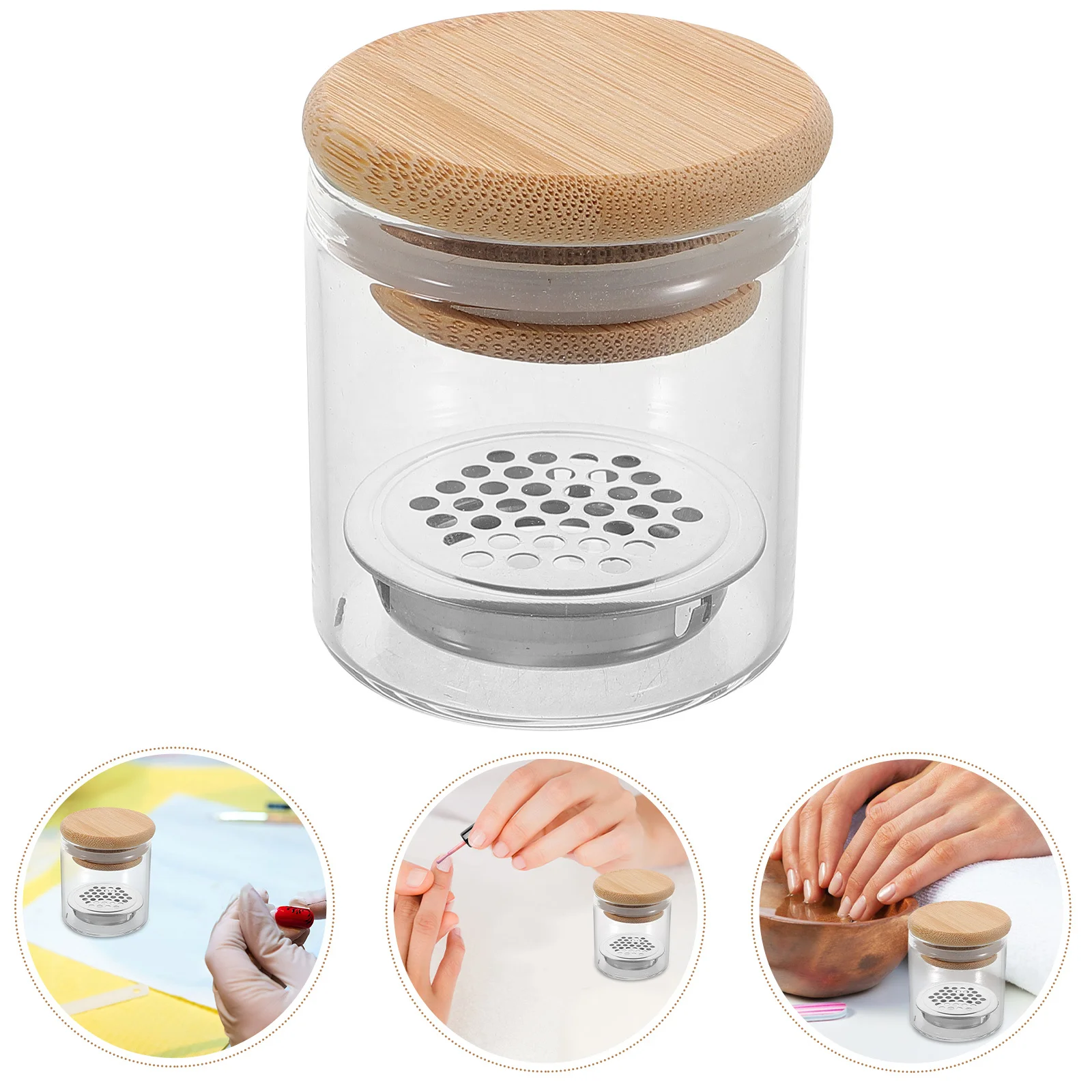 

Portable Nail Brush Cleaning Glass Cup Bamboo Lid Stainless Steel Mesh Filter Nail Art Brush Cleaner Manicure Supply