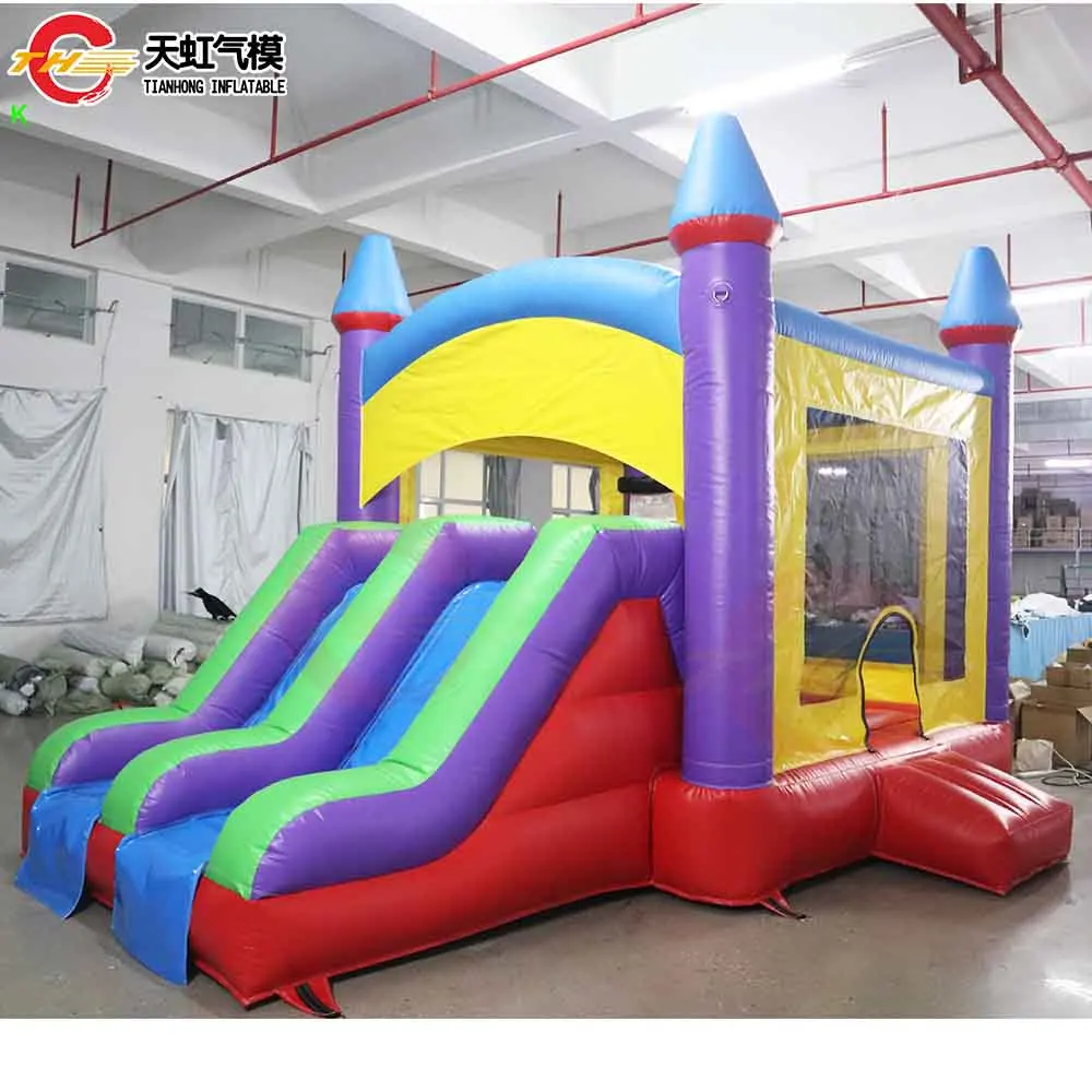 Castillo inflable de 5x3,5x3,5 m con tobogán, azada inflable duradera comercial para niños