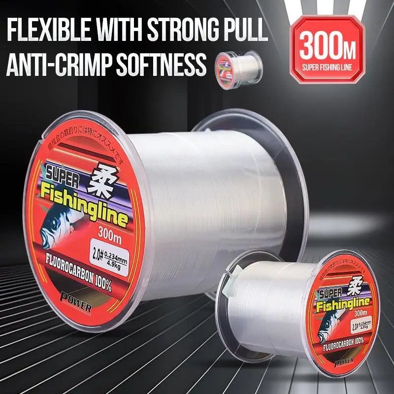 Fluorocarbon-beschichtete Nylon-Angelschnur 300M UV-beständig Unsichtbares Monofilament für Langzeit-Outdoor-Angelausflüge – Detail 7