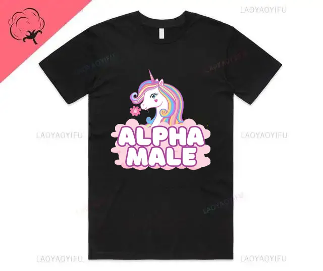 Alpha Male Printed T-Shirt High Quality Cotton Tee Top Funny Man Unicorn Gift Unisex Joke Prank Fathers Day Stag Do Short-sleev