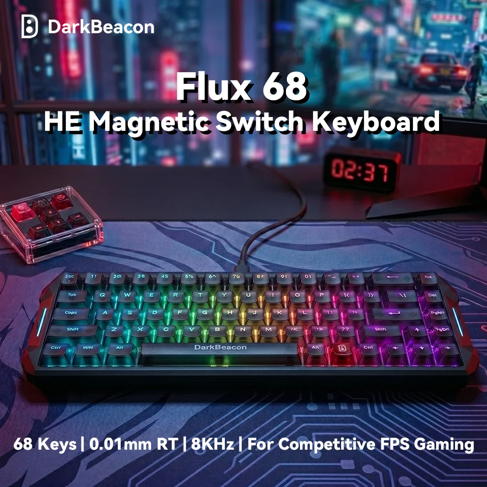 DarkBeacon 65% HE Magnetic Gaming Keyboard Flux 68 Wired RGB Hot Swappable Gasket Mount Structure Keyboards for Laptop PC Gamer