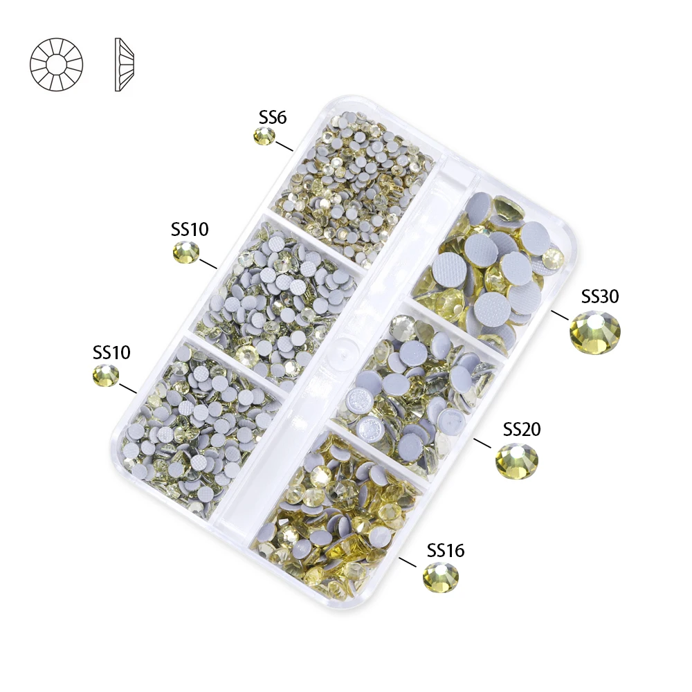 1540Pcs Mixed Sizes SS6-SS30 Glass Hotfix Rhinestones 6Grid Box Flat Back Glitter Crystal Strass Iron On Rhinestones for Clothes