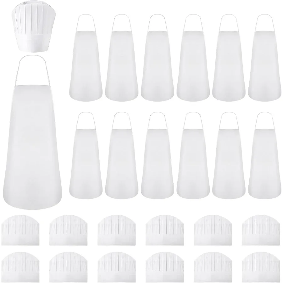 

Disposable Non Woven Apron and Chef Hat Set for Adult Kitchen Use: Adjustable Bakery Hats Ideal for Cooking Baking and Food Pre
