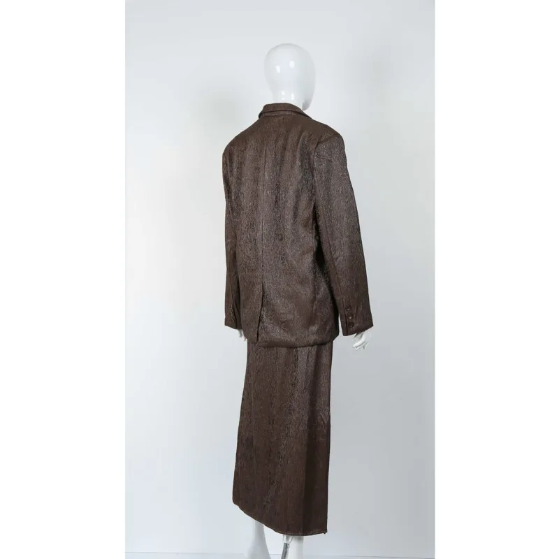 KWTX Set due pezzi da donna Abito e giacca casual marrone caffè Elegante design vintage di lusso SS 2025 Abito elegante