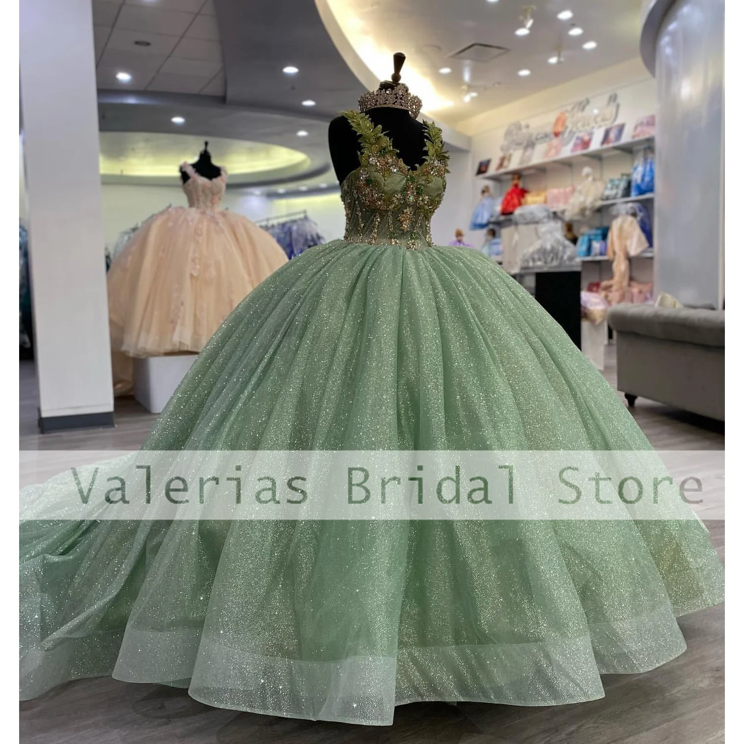 Vestido cintilante verde menta Quinceanera, vestido de baile, vestidos de princesa lantejoulas, vestidos formais, 15 anos