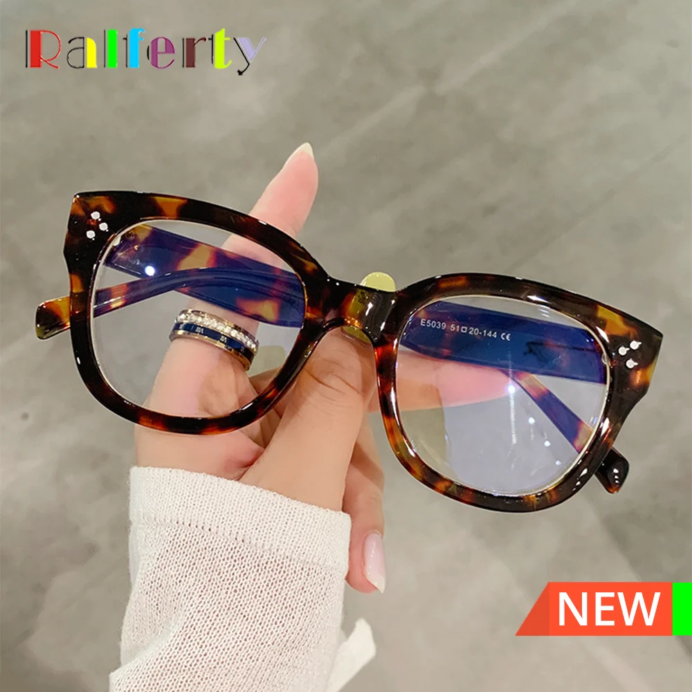 Ralferty Vintage Oversized Glasses Frame Women Men Anti Blue Light Coating Myopia Optic Prescription Eyeglass Frame 0 Diopter