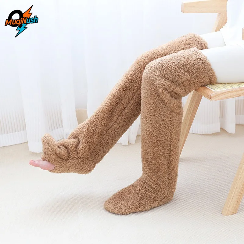 

MuqiNush плюшевые носки выше колена, длинные носки выше колена, мягкие и теплые чехлы для женщин, зимние удобные домашние носки для сна