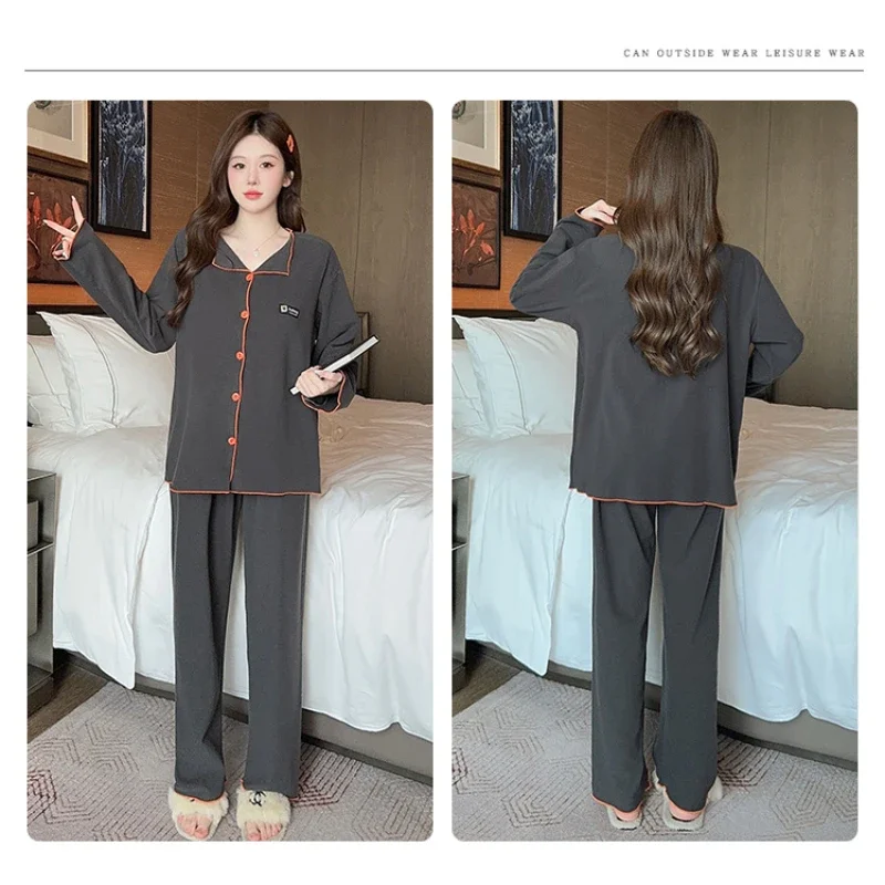 Plus Size Women Autumn Velvet Long-sleeved Pajama Set with Chest Pads Loungewear Lapel Button Cardigan Two Piece Set Sleepwear