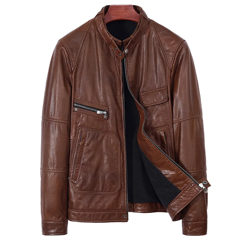

Ready to Ship Casual Real Cow Skin Winter Warm Brown Leather Jacket Men