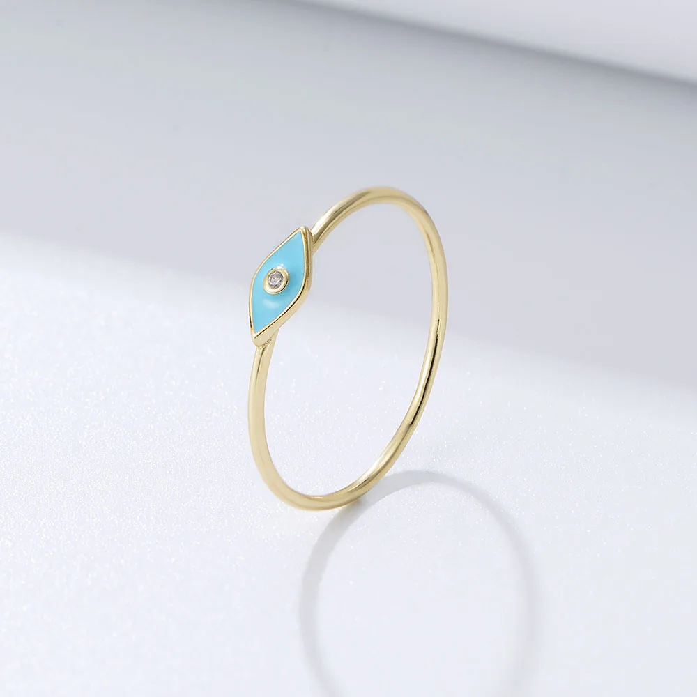 خواتم مطلية بالذهب 14 قيراط للنساء ، مجوهرات إيبوكسي للعيون الشريرة ، زركونيا مكعب #2